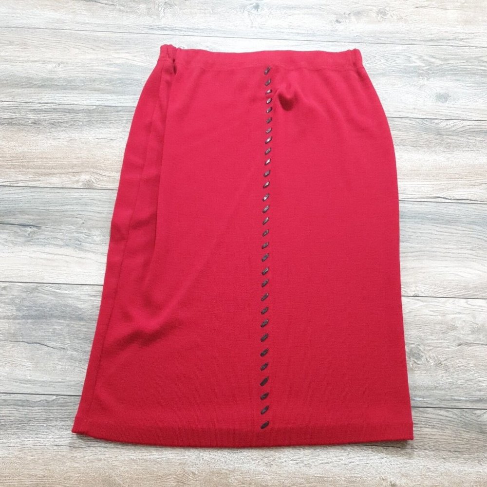 Lennie for Nina Leonard Womens Knit Stretch Medium Red Mid Length Skirt Dress